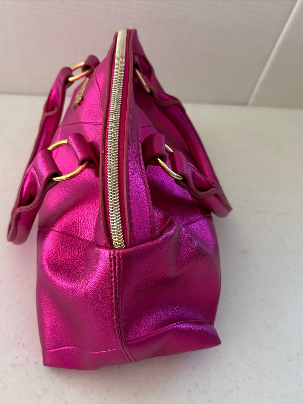 Victoria's Secret Hot Pink Metallic Dome Satchel - Picture 4 of 9